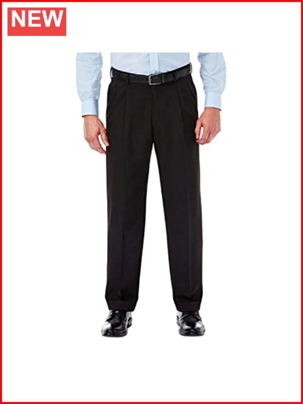 Men's Classic Fit Pleated Front Gabardine Dress Pants Expandable Waistband